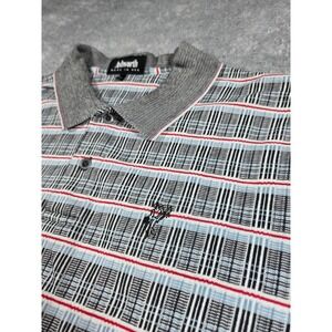 Ashworth Mens XL Polo Shirt Grey Blue Red Striped Golf Short Sleeve Made in USA